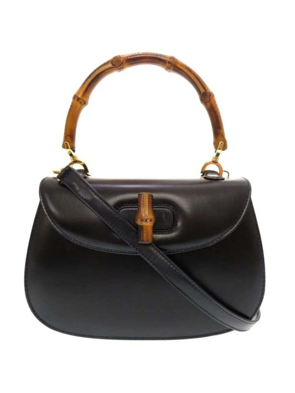 Gucci Bamboo Leather Navy 000 2046 0188 2-Way Handbag 0184 - Picture 1 of 10